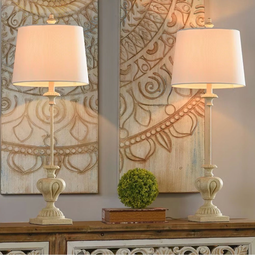 Stylecraft 34.25" Chantilly Buffet Lamp (2-Pc) Antique White Alabaster